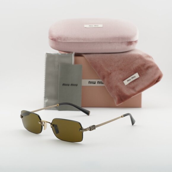 Miu Miu MUB50S 26C09Z Rectangle Sunglasses – Gold/Dark Brown